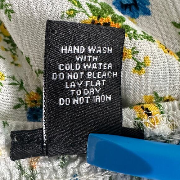 Rue 21 Floral Sundress XS Blue Yellow Ruffle Smocked Cottagecore Boho Y2K - Picture 8 of 9